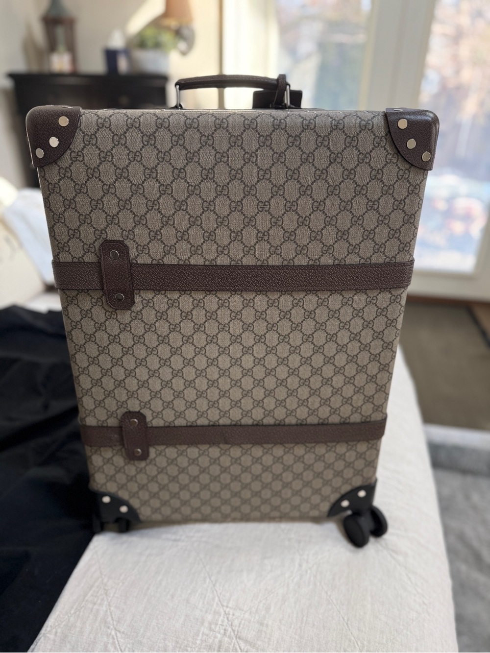 Gucci Brown GG Monogram Rolling Suitcase - sold as men’s but women love it too!